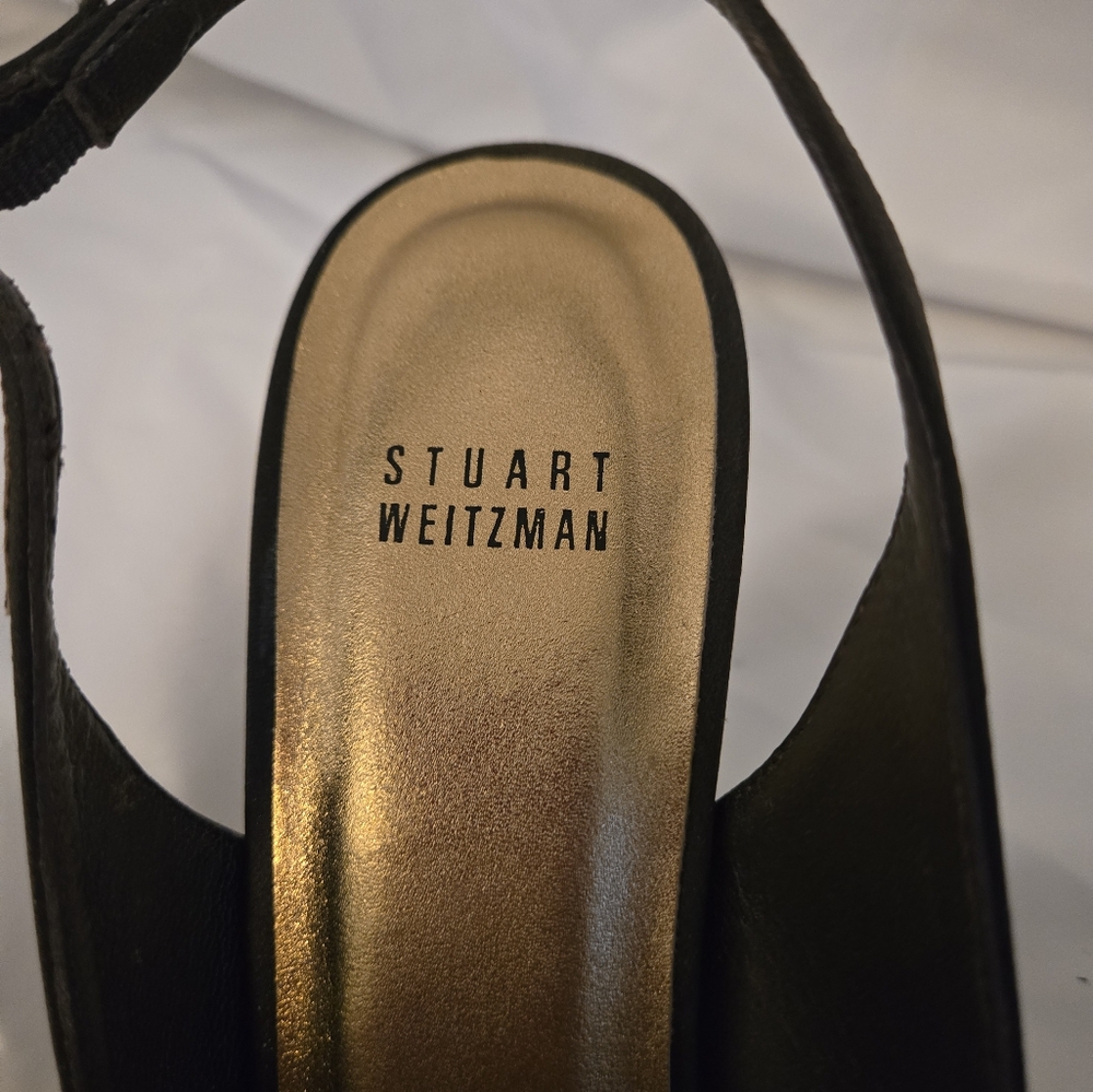 Stuart Weitzman Brown Satin Bow Peep Toe Heels | Size 10 - Picture 2 of 8